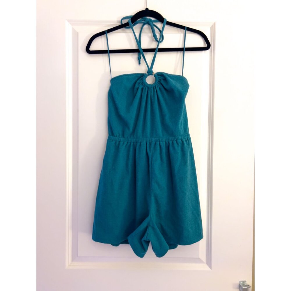 Old Navy Women’s Romper O-Ring Halter Green Teal Jumper Shorts Cover Up NWOT | S